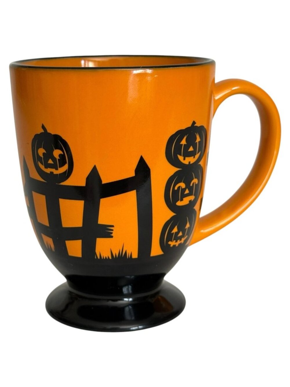 New Martha Stewart Halloween Mug Pumpkin Orange Black Pedestal Macy Exclusive